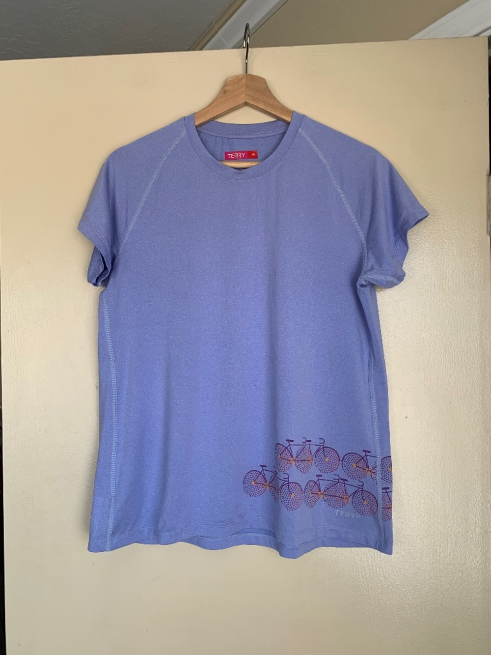 Terry Cycling Jersey T-shirt Lavender Bicycle Print Top Women's Sz.M Sporty